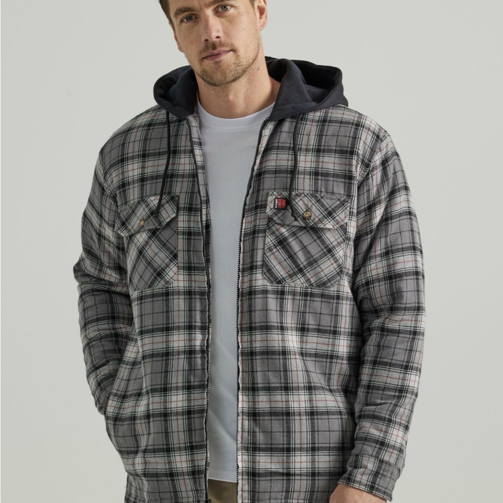 Wrangler Gray Plaid Hooded Zip Shirt Jacket